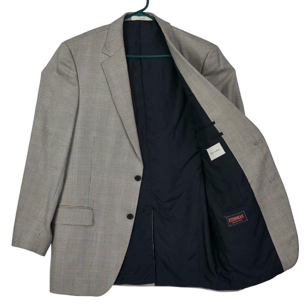 John W Nordstrom Mens Sport Coat‎ 44R Brown Houndstooth Silk Wool Blend Blazer